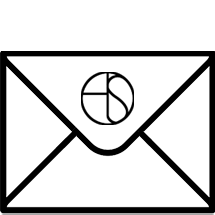 Symbol eines Umschlags mit einem Friedenssymbol auf der Klappe. Das Bild ist schwarzweiß und hat ein einfaches, minimalistisches Design.