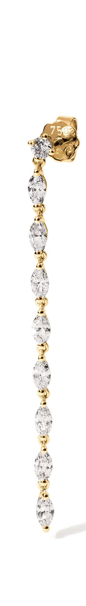 Die AGLAIA GELBGOLD-Ohrringe von Atelier Sofia zeigen im Labor gezüchtete Diamanten im Brillantschliff an einer Kette aus 18 Karat Gelbgold. Jedes Paar wurde vor einem weißen Hintergrund fotografiert und verfügt über ein IGI-Zertifikat zur Echtheitsprüfung.